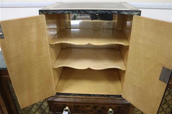 An Art Deco faux mother of pearl and abalone veneered cocktail cabinet, H.133cm